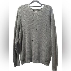 Marine Layer Fisherman Distressed Cotton Cable Knit Sweater, Grey, Size XL
